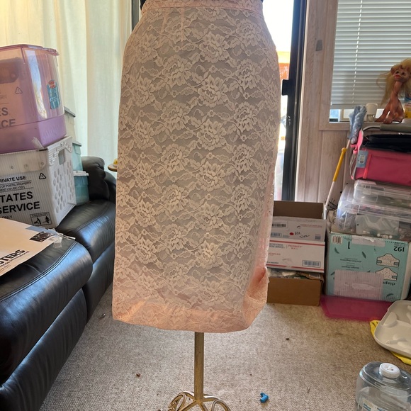 This is a vintage pink lace over satin two piece outfit from Sears and Robux - Picture 6 of 13